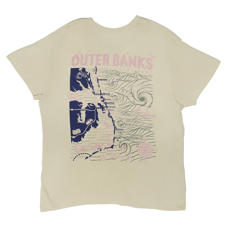 REAL Wmn's Outer Banks Map Boyfriend Tee-Bone/Twilight