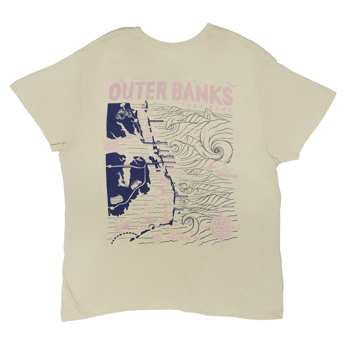 REAL Wmn's Outer Banks Map Boyfriend Tee-Bone/Twilight