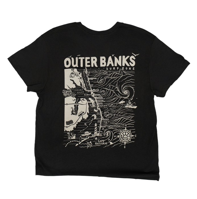 REAL Wmn's Outer Banks Map Boyfriend Tee-Vintage Black