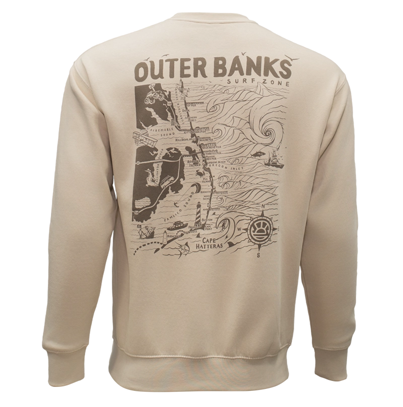 REAL Wmn's Outer Banks Map Crew Sweatshirt-Bone
