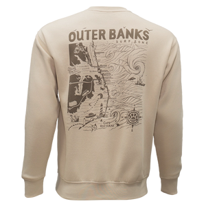 REAL Wmn's Outer Banks Map Crew Sweatshirt-Bone