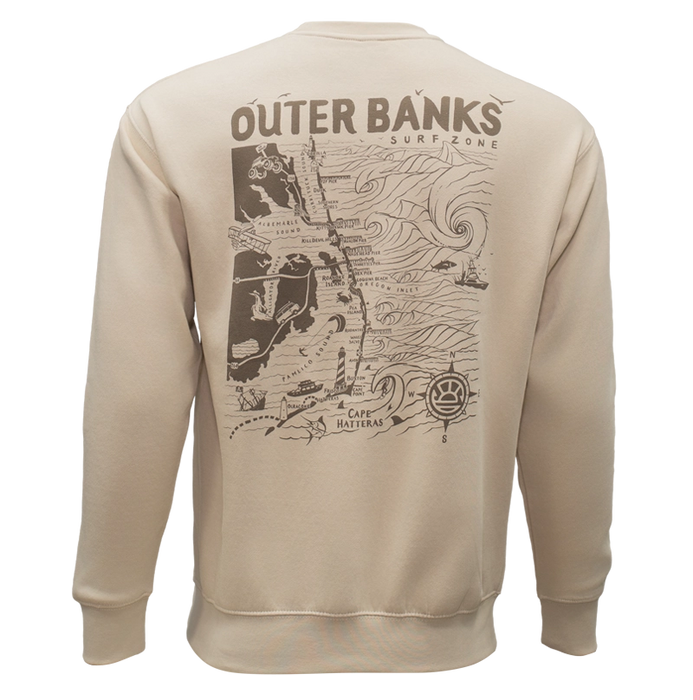 REAL Wmn's Outer Banks Map Crew Sweatshirt-Bone