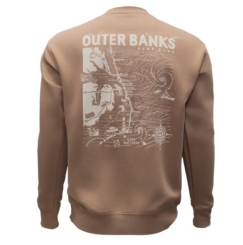 REAL Wmn's Outer Banks Map Crew Sweatshirt-Latte