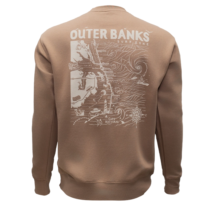 REAL Wmn's Outer Banks Map Crew Sweatshirt-Latte