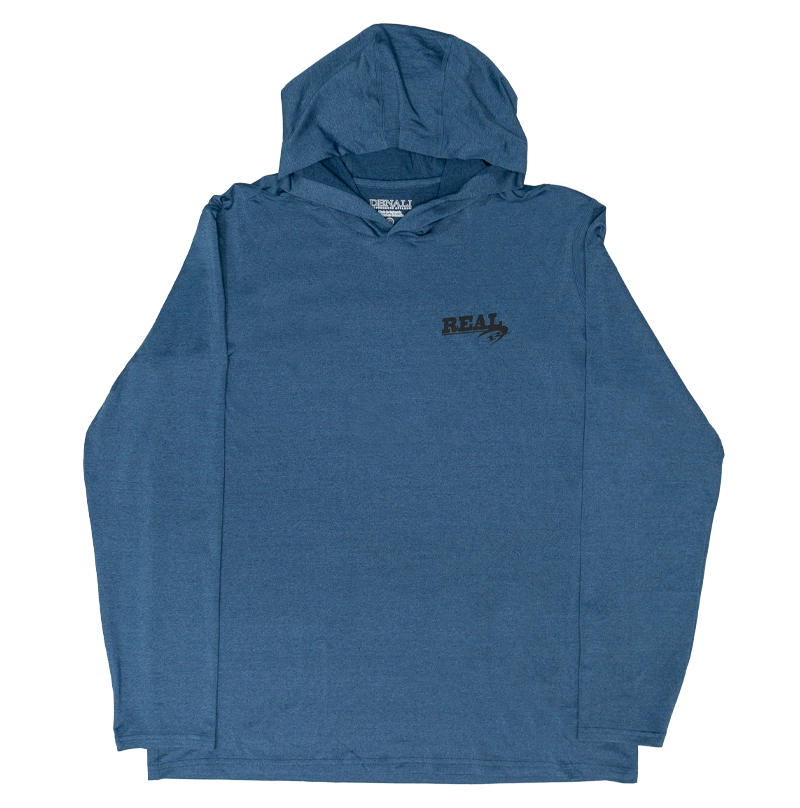 REAL L/S Hooded Sun Shirt-Heather Marine Blue