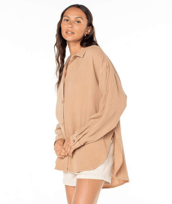 Roxy Morning Time L/S Shirt-Praline Sol Stamp Emby