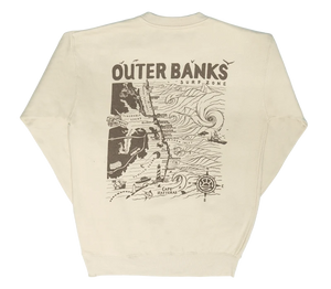 REAL Outer Banks Map Wmn's Crew Sweatshirt-Bone