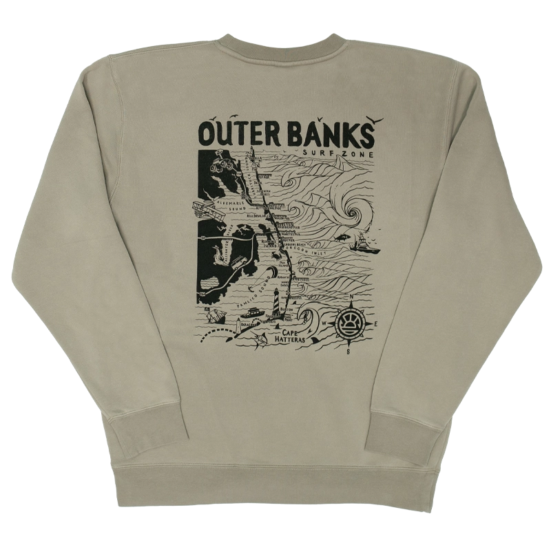 REAL Outer Banks Map Crew Sweatshirt-Cement