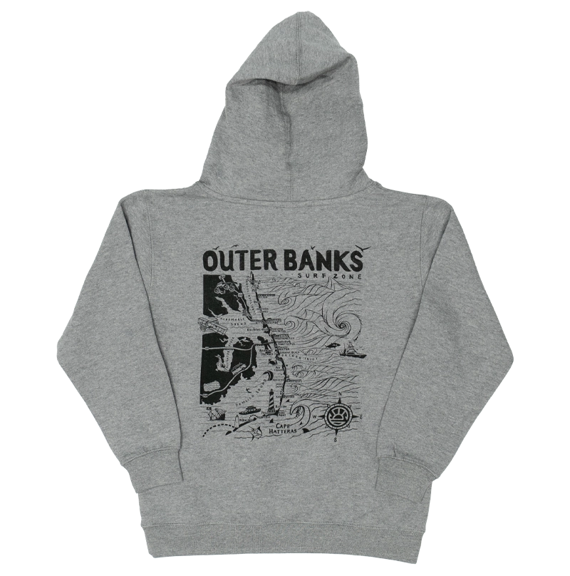 REAL Outer Banks Map Kids Hooded Sweatshirt-Carbon Grey