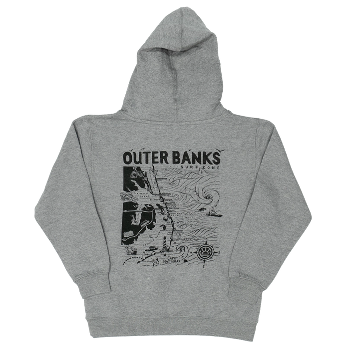 REAL Outer Banks Map Kids Hooded Sweatshirt-Carbon Grey