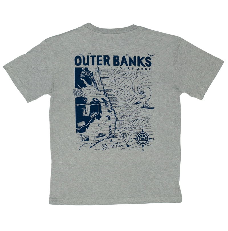 REAL Outer Banks Map Youth Tee-Carbon Grey