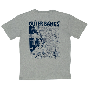 REAL Outer Banks Map Youth Tee-Carbon Grey