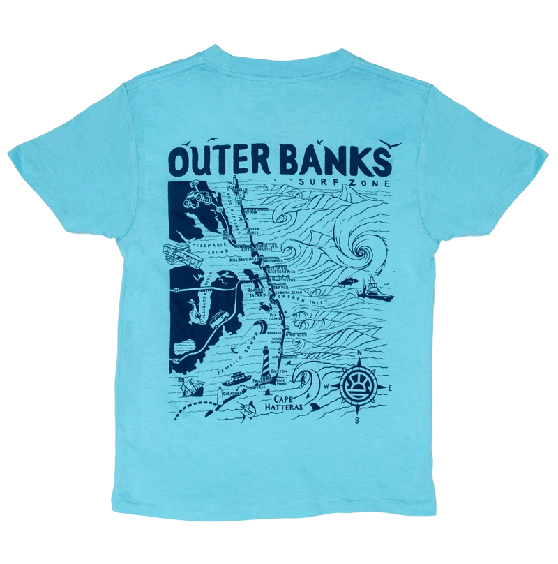 REAL Outer Banks Map Kids Tee-Pacific Blue