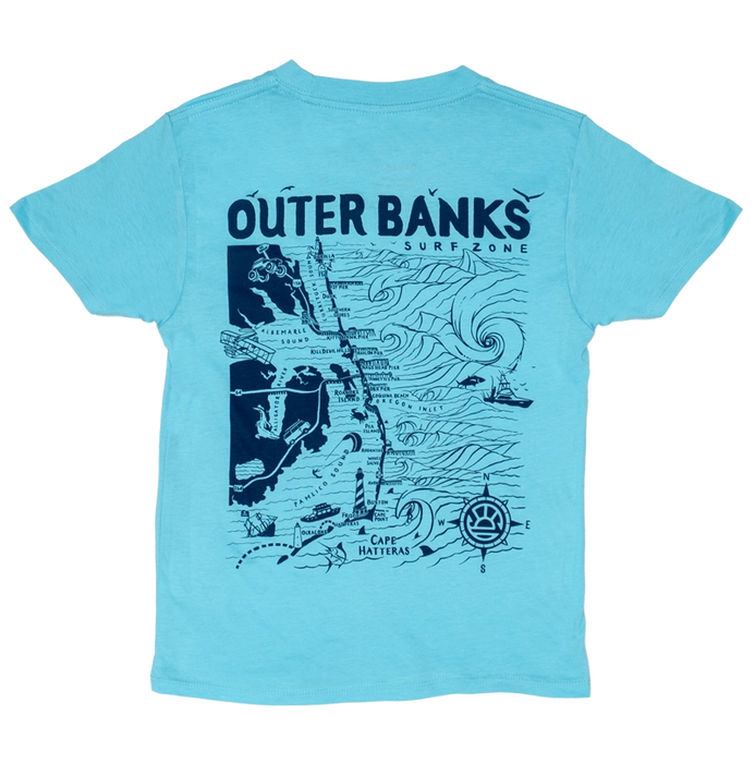 REAL Outer Banks Map Kids Tee-Pacific Blue