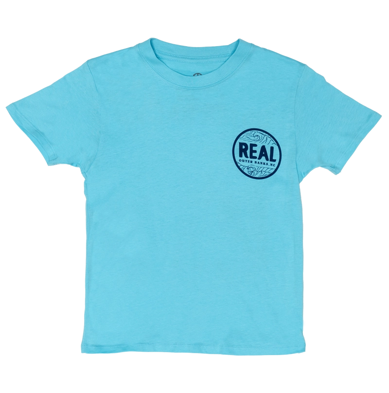 REAL Outer Banks Map Kids Tee-Pacific Blue