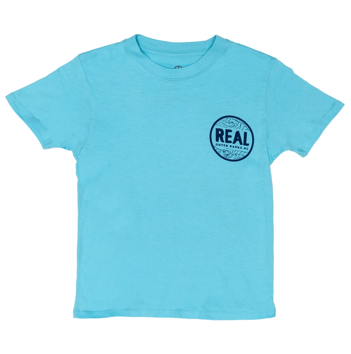 REAL Outer Banks Map Kids Tee-Pacific Blue