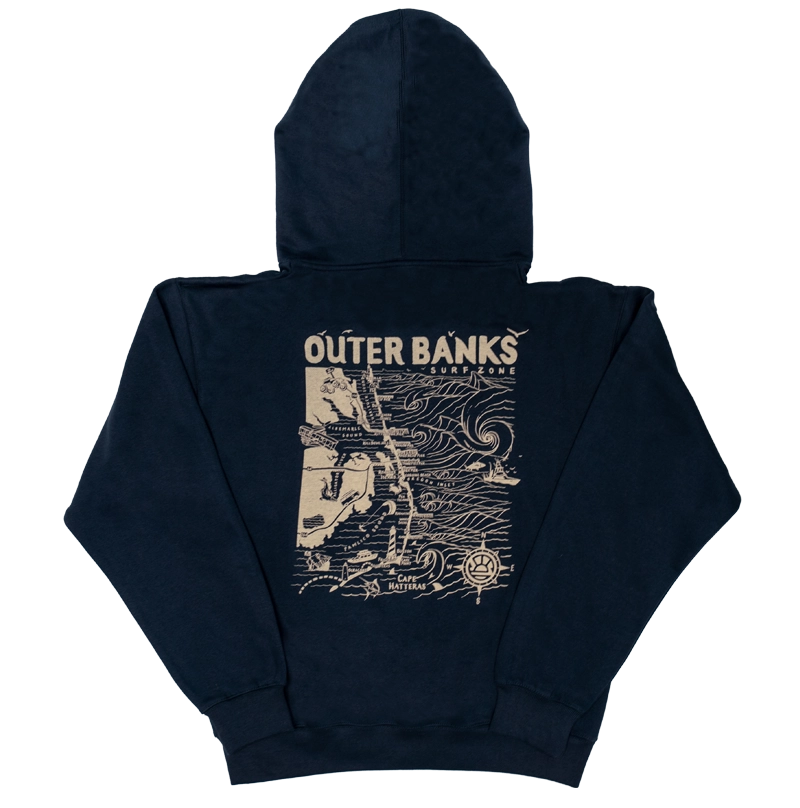 REAL Outer Banks Map Hooded Sweatshirt-Navy