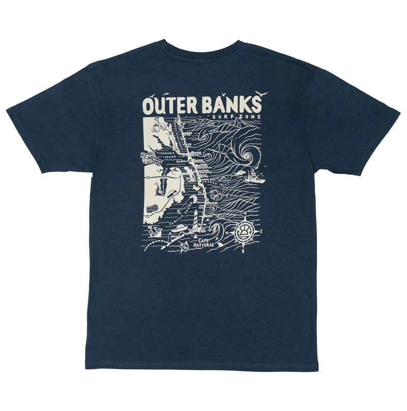 REAL Outer Banks Map Tee-Harbor Blue