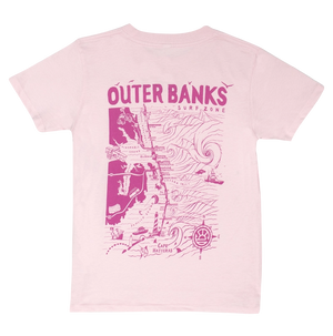 REAL Outer Banks Map Kids Tee-Light Pink