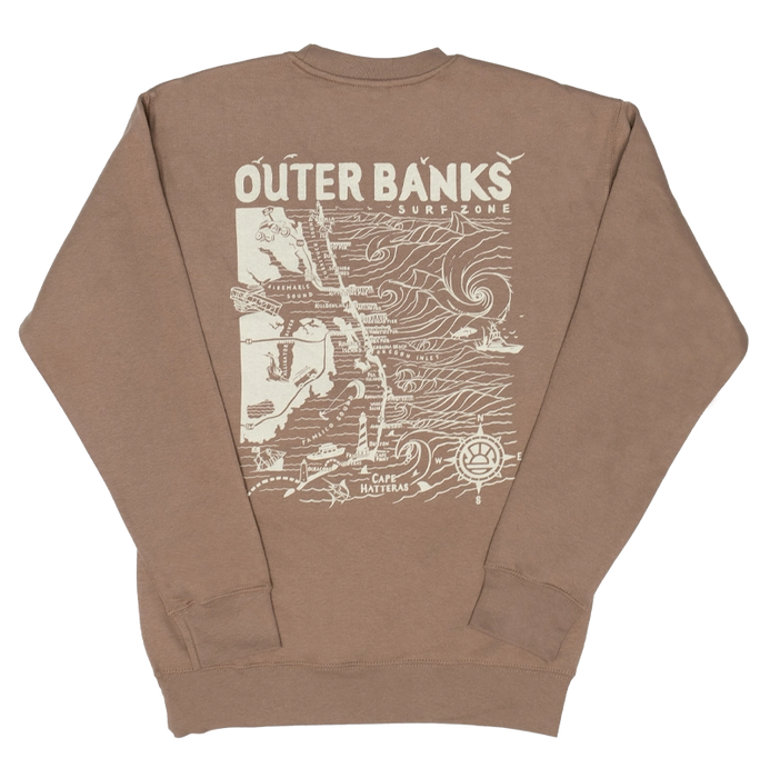REAL Outer Banks Map Wmn's Crew Sweatshirt-Latte