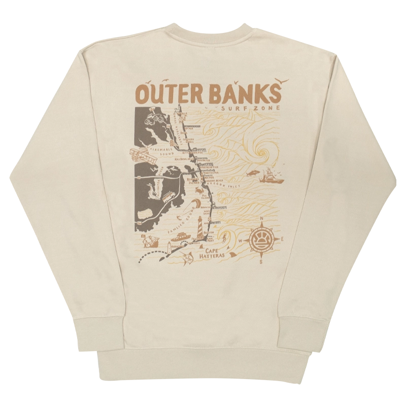 REAL Outer Banks Map Wmn's Crew Sweatshirt-Bone