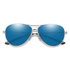 Smith Langley Sunglasses-Silver/Chromapop Blue Mirror Polar