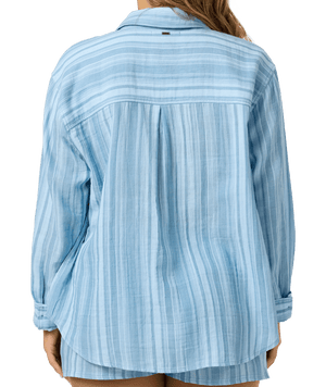O'Neill Leni Waves Stripe Relaxed L/S Shirt-Chambray Blue— Alternate View