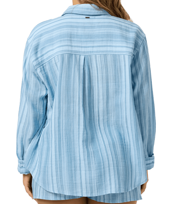 O'Neill Leni Waves Stripe Relaxed L/S Shirt-Chambray Blue