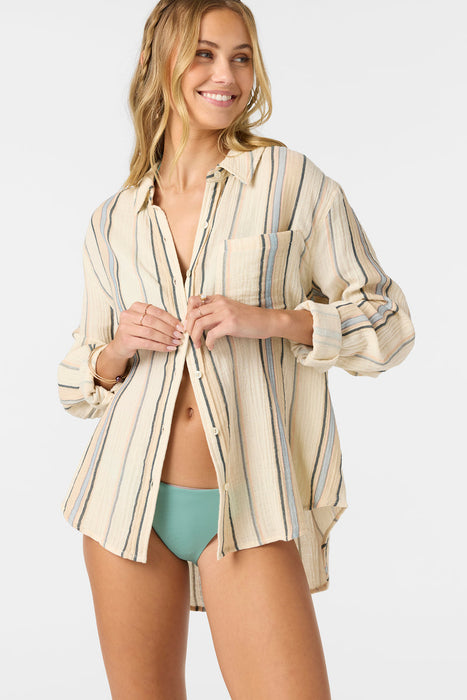 O'Neill Leni Stripe Relaxed L/S Shirt-Tapioca
