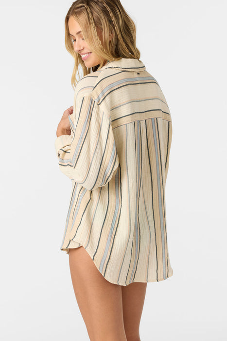 O'Neill Leni Stripe Relaxed L/S Shirt-Tapioca