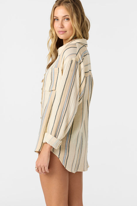 O'Neill Leni Stripe Relaxed L/S Shirt-Tapioca