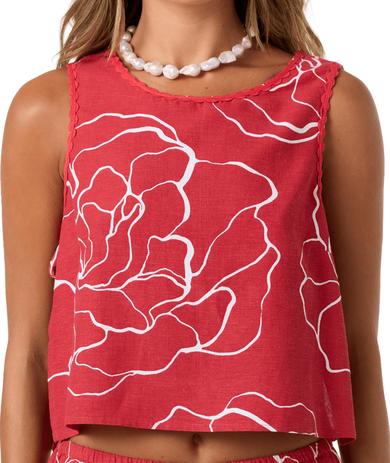 O'Neill Athena Floral Tank-Lifeguard Red