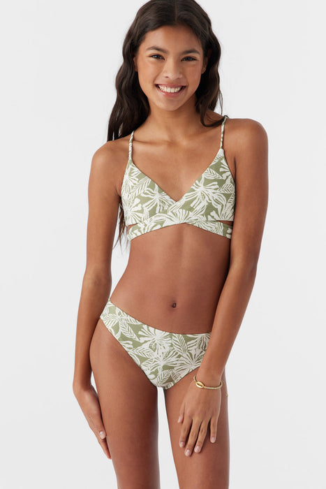 O'Neill Girls Halfmoon Tropical Wrap Top Bikini-Oil Green