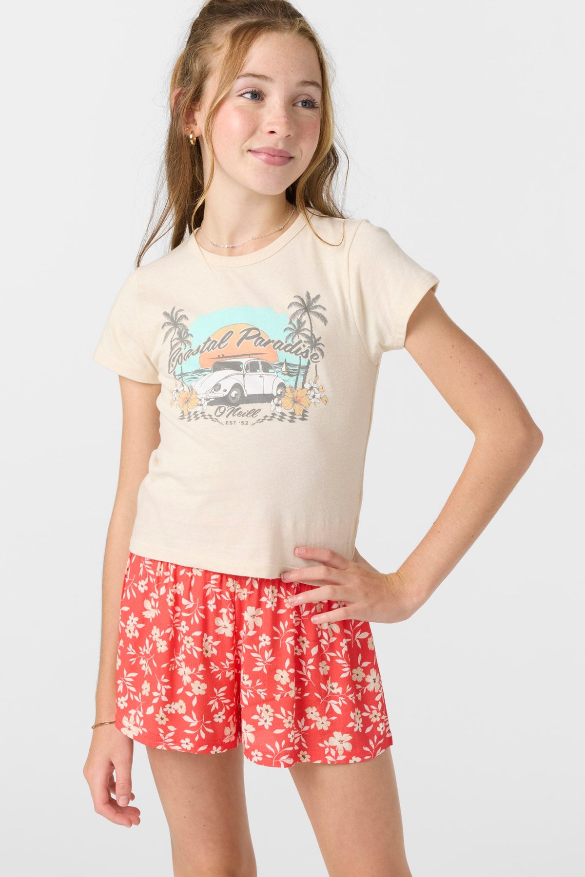 O'Neill Girls Coastal Paradise Tee-Tapioca