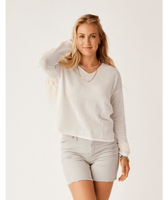 Carve Designs Zella Mesh Pullover Sweater-Cloud