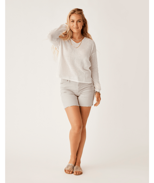 Carve Designs Zella Mesh Pullover Sweater-Cloud