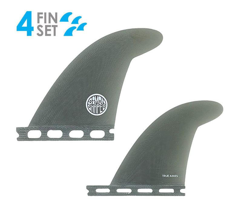 True Ames John Simon Type II Fiberglass Quad Fin Set-Smoke