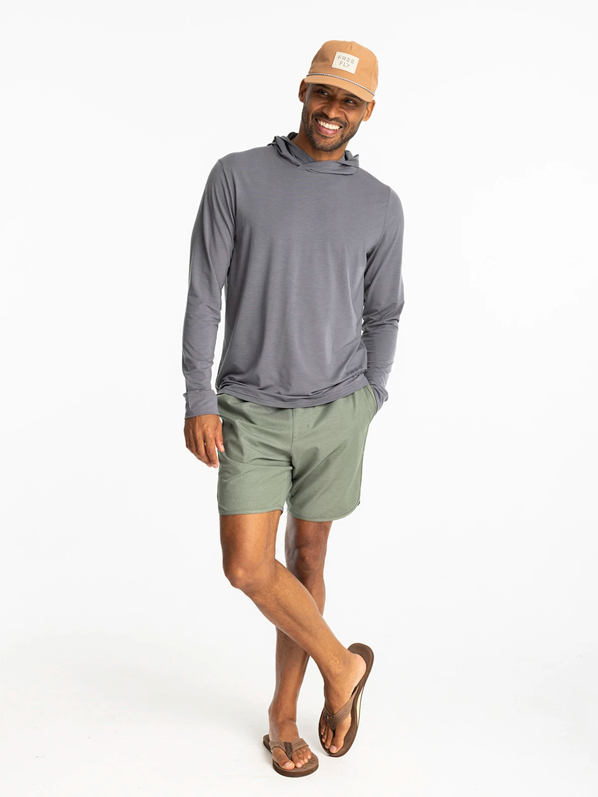 Free Fly Elevate Lightweight Hooded L/S Shirt-Smoke