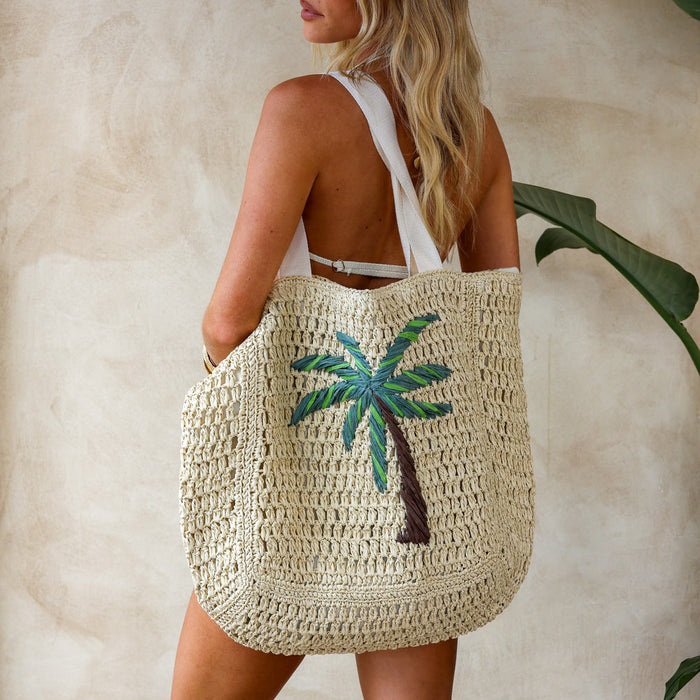 Kulani Kinis Straw Beach Tote Bag-Palm Breeze