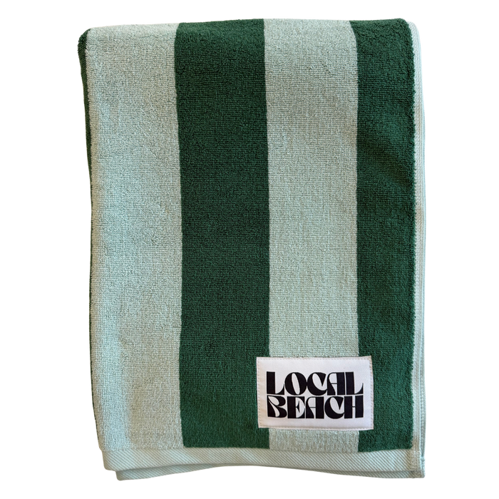 Local Beach Stripe Beach & Bath Towel-Foilage Green/Pastel Blue
