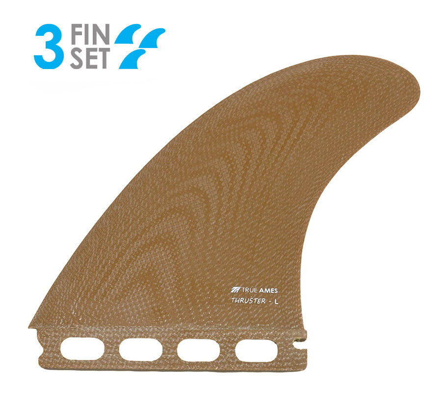 True Ames Thruster Fiberglass Tri Fin Set-Brown-Large