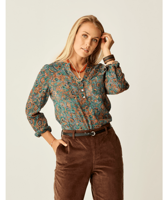Carve Designs Dylan Gauze L/S Shirt-Bistro Floral