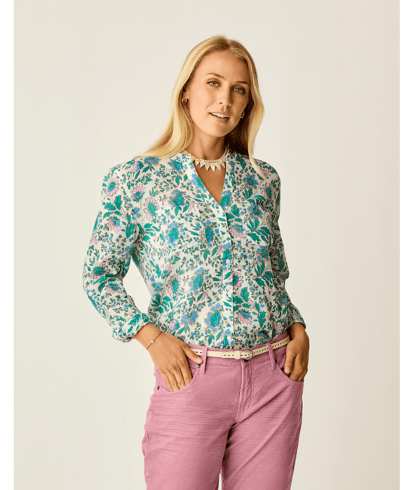 Carve Designs Dylan Gauze Tunic L/S Shirt-Cloud Multifloral
