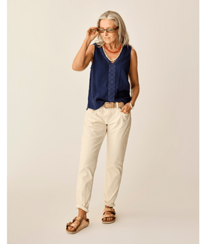 Carve Designs Kayla Gauze Tank-Navy