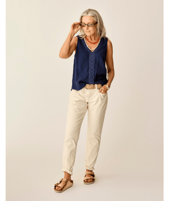 Carve Designs Kayla Gauze Tank-Navy
