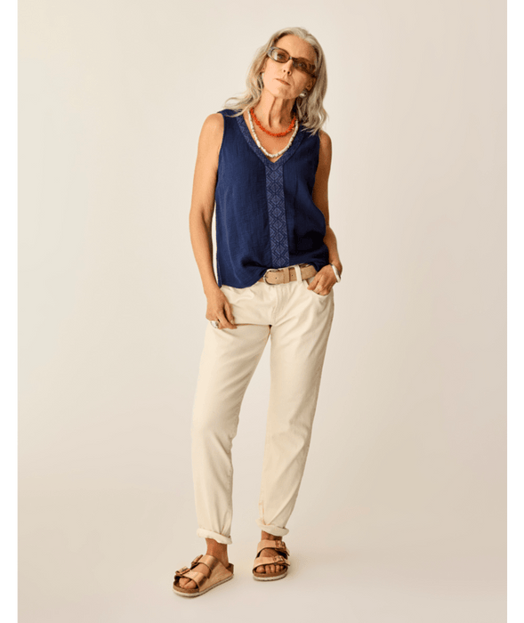 Carve Designs Kayla Gauze Tank-Navy