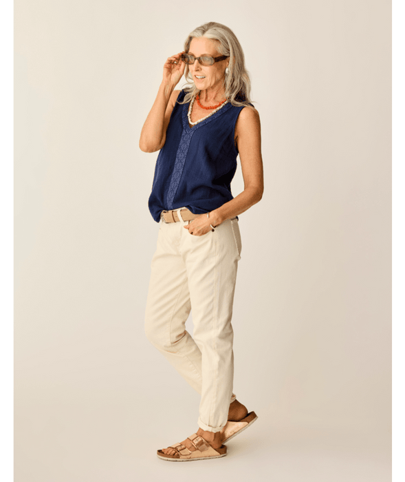 Carve Designs Kayla Gauze Tank-Navy