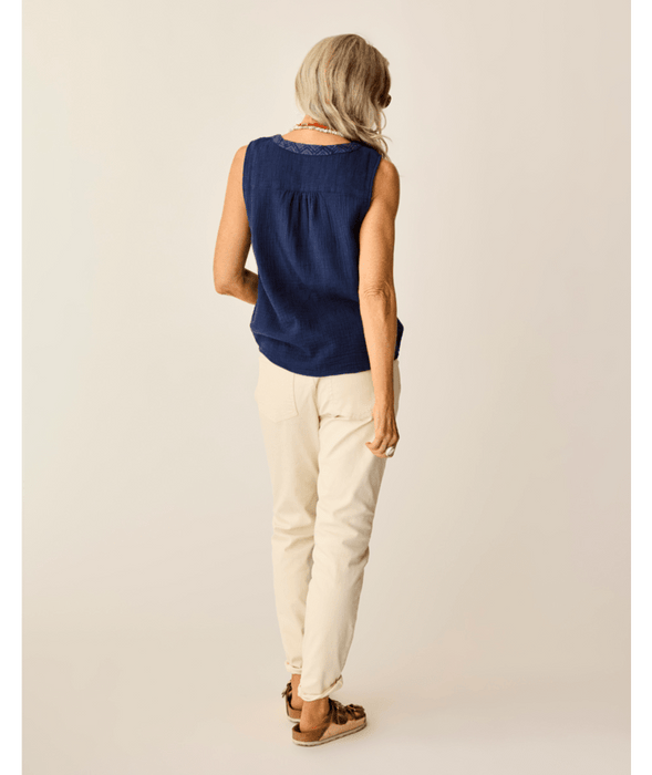 Carve Designs Kayla Gauze Tank-Navy