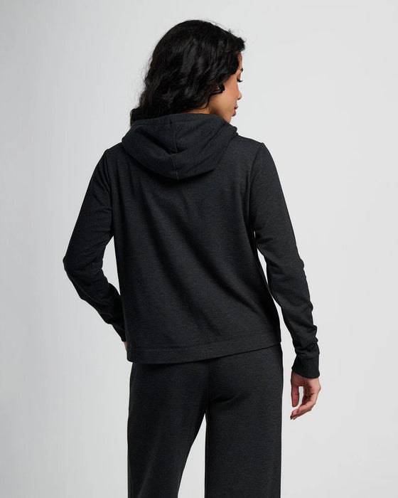 Free Fly Bamboo Lightweight Fleece Crop Hooded Sweatshirt-Heather Black
