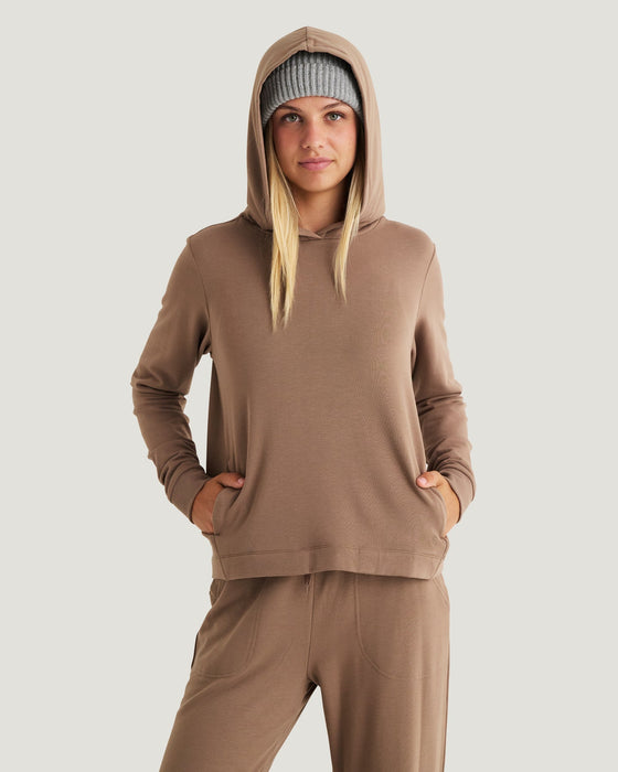 Free Fly Bamboo Lightweight Fleece Cropped Hooded Sweatshirt-Fossil